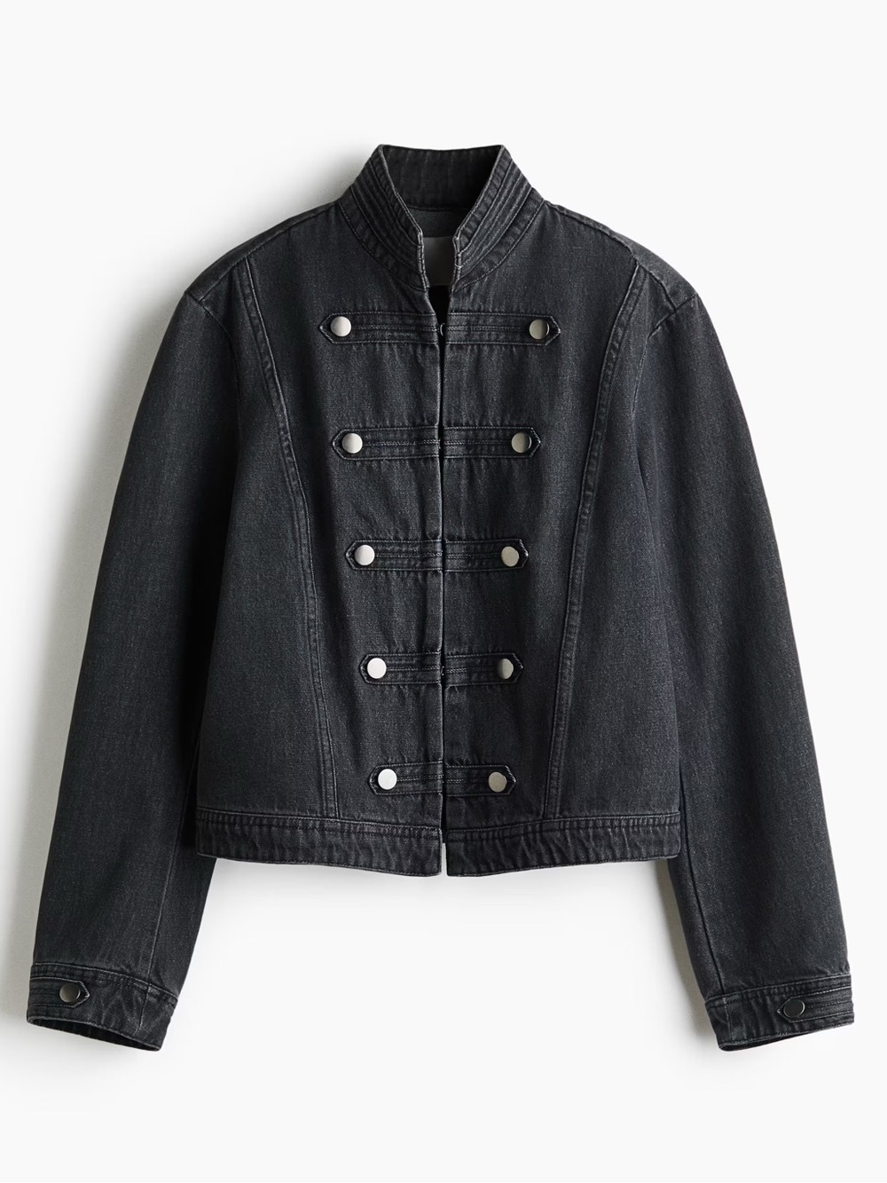 H&M Brand New Studded Gray Denim Jacket Cropped Boxy Military Utility Y2K
